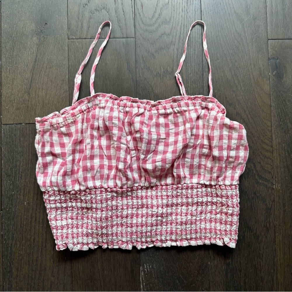 American eagle pink gingham tank top